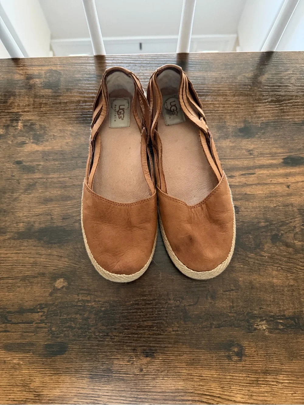 UGG Tan Leather Espadrille Slip-On Flats